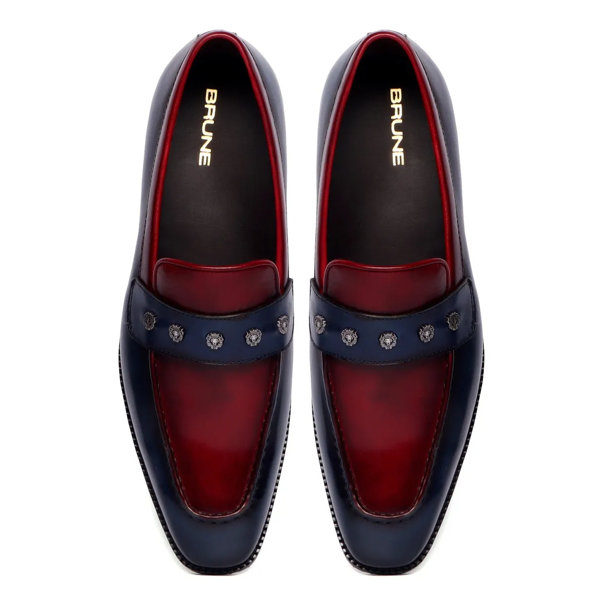 Two Tone Penny Loafer in Blue-Wine Designer Formal Slip-On Shoes