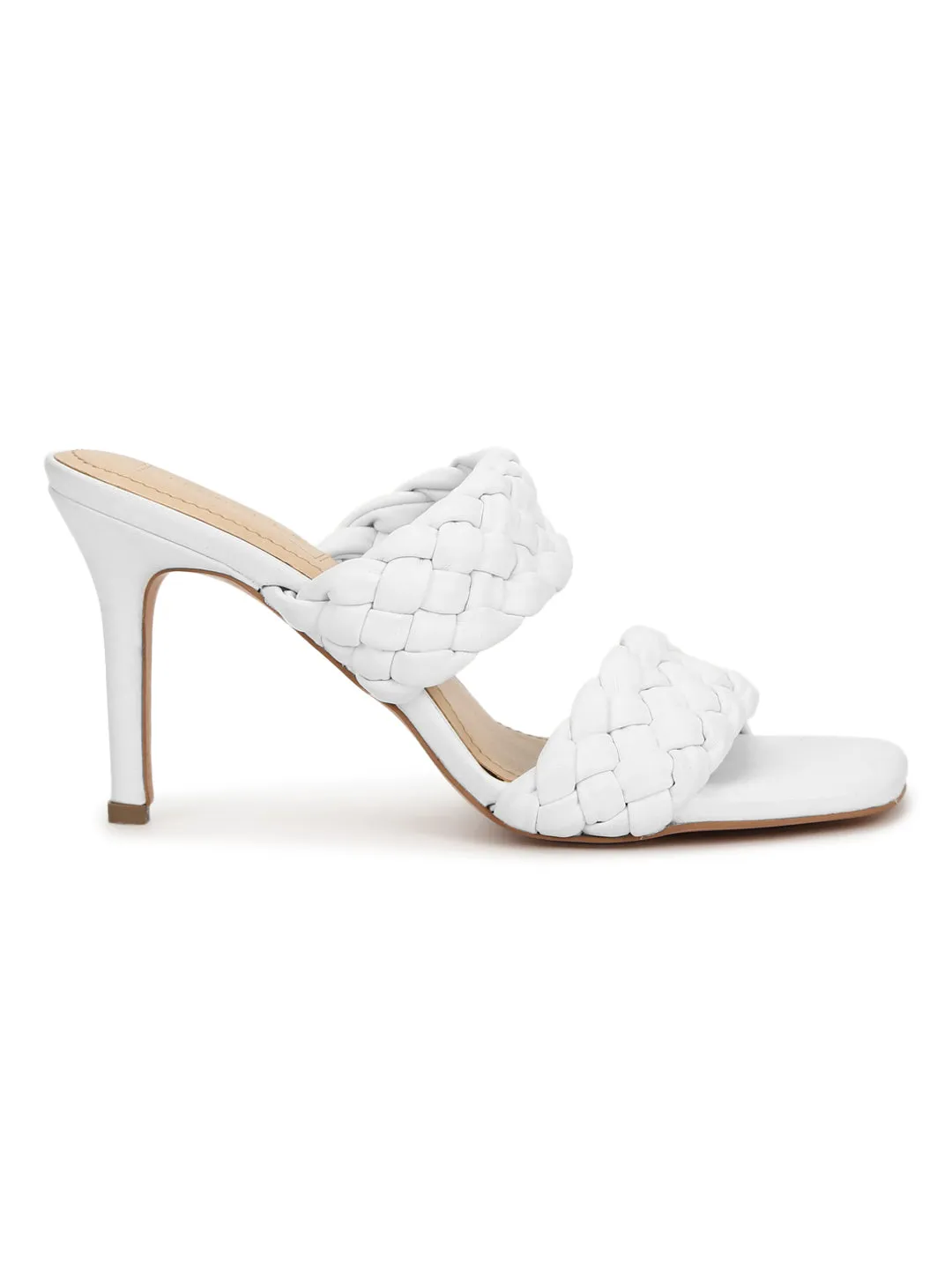 White PU Braided Stiletto Mules