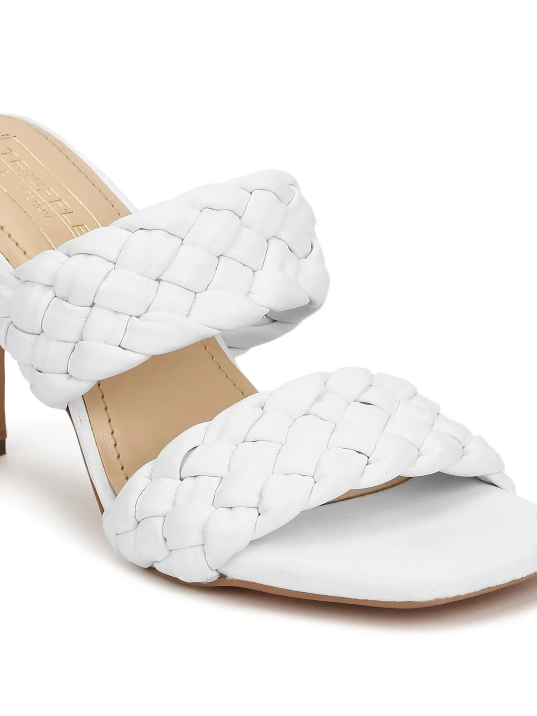 White PU Braided Stiletto Mules