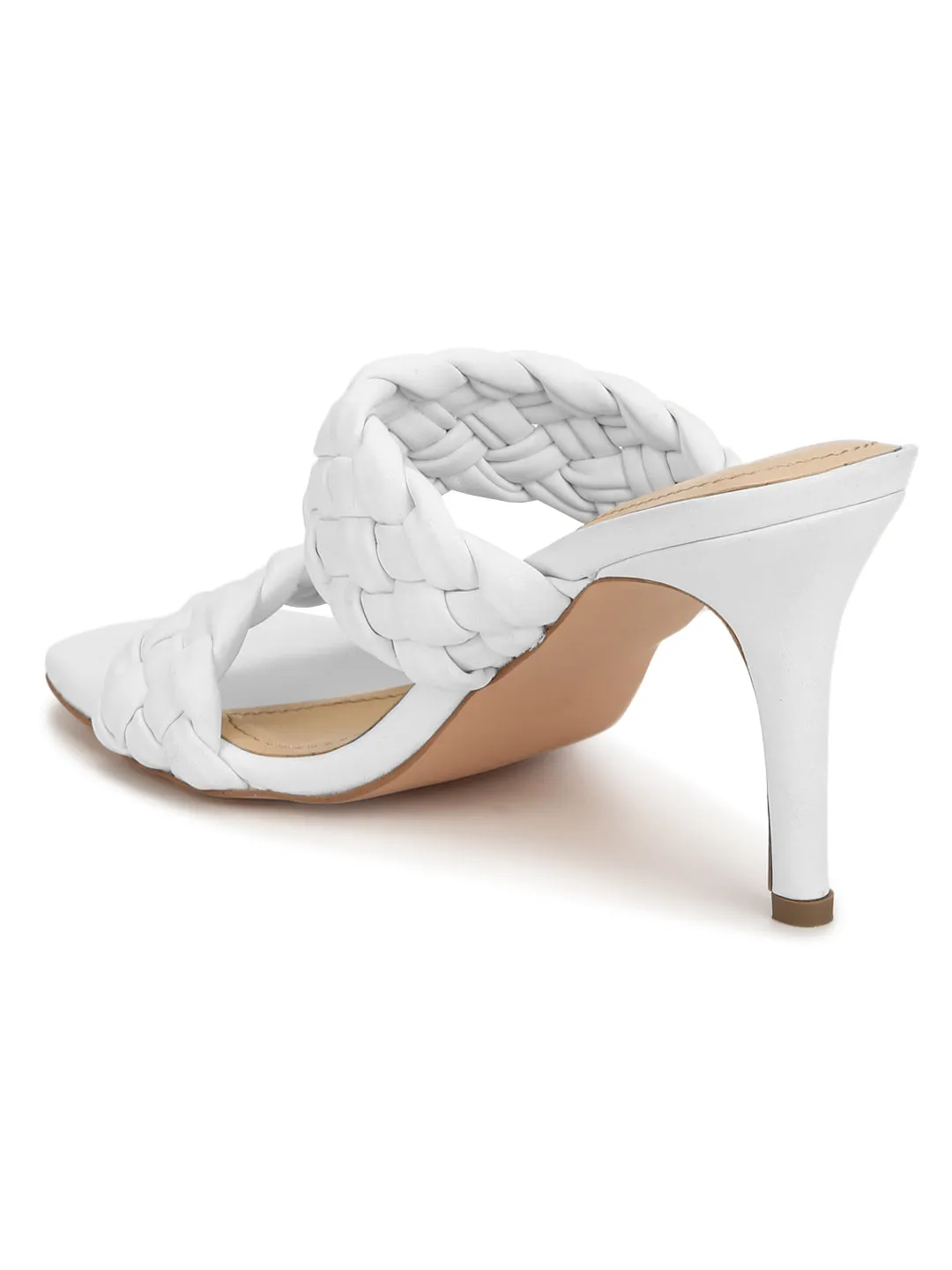 White PU Braided Stiletto Mules