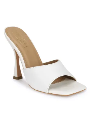 White PU Stiletto Mules