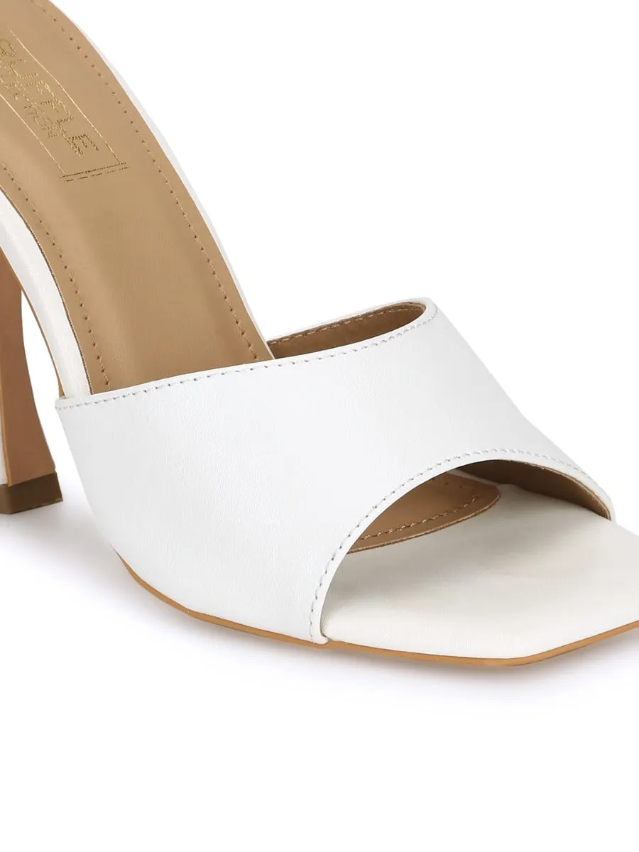 White PU Stiletto Mules