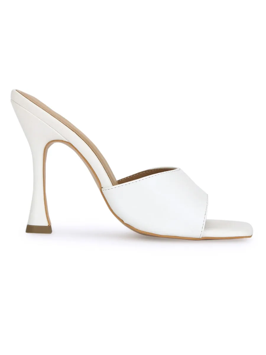 White PU Stiletto Mules