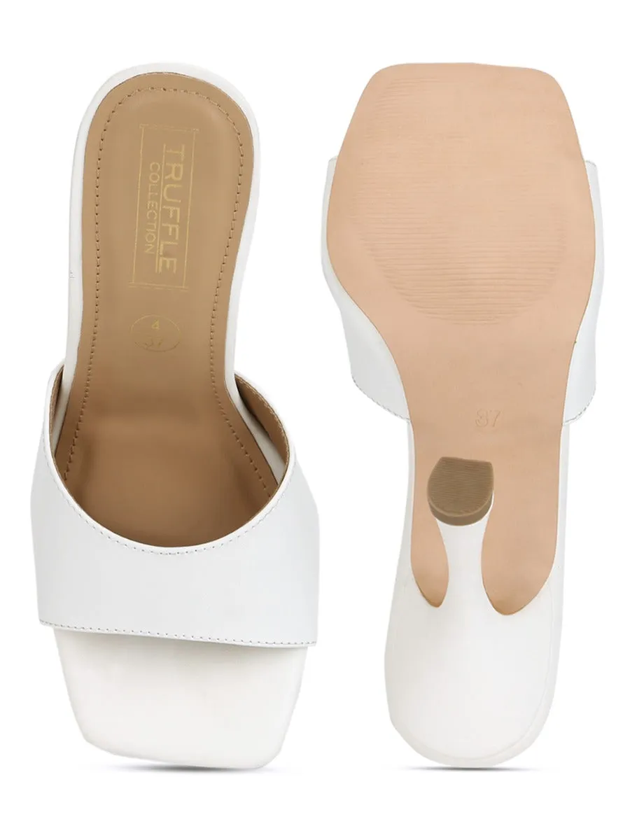 White PU Stiletto Mules