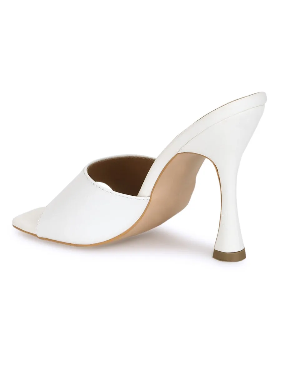 White PU Stiletto Mules