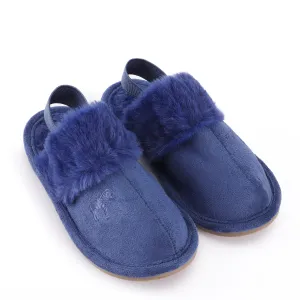 Zeebra Kids French Blue Plush Slippers - Hard Sole with Elastic